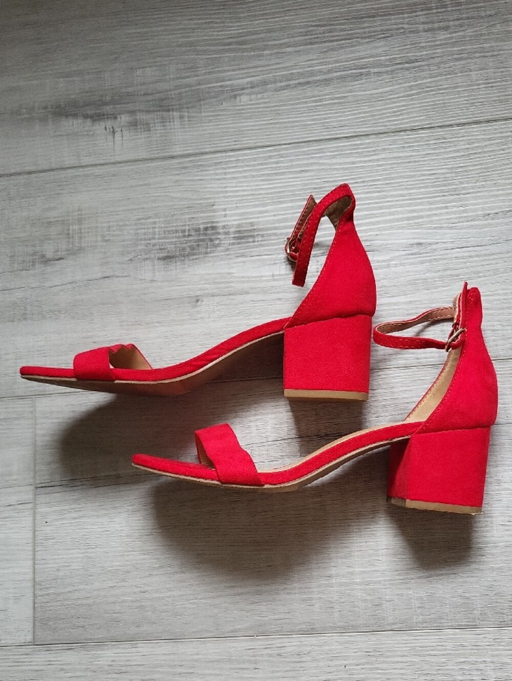 Merona Red Suede Block Heel Ankle-Strap Sandals - Picture 4 of 8